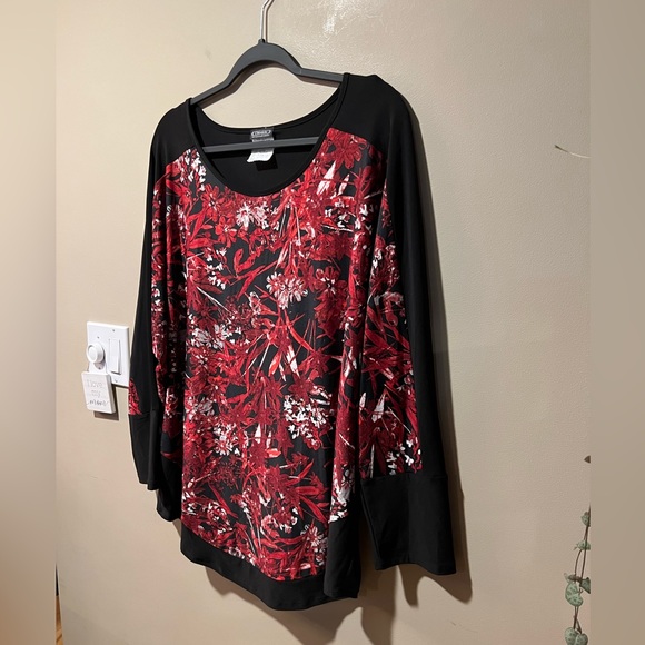 Clientele Vintage Red/Black/White Floral Print Top sz XL - Picture 9 of 12